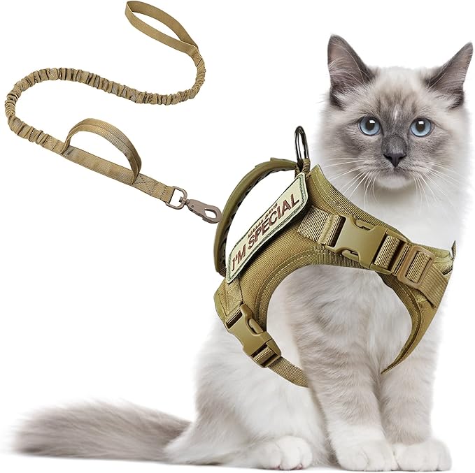 Tactical Cat Harness for Walking Escape Proof, Adjustable Pet Vest Harness, Soft Mesh with Control Handle for Large Cat Small Dog, Gift with Patch
