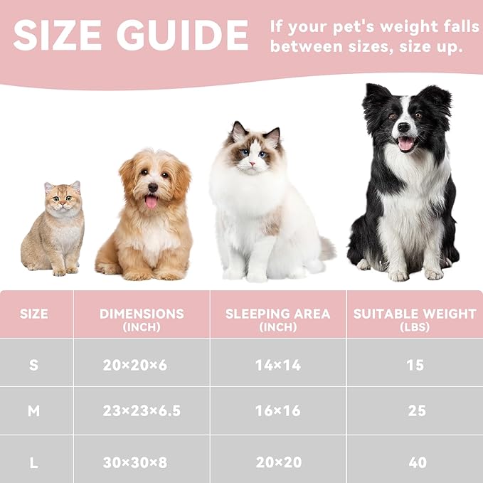 30in Pink Round Cat Dog Bed Gift for Large Medium Small Dogs Cats, Machine Washable Sleeping Sofa, Non-Slip Bottom Soft Calming Pet Cuddler for Indoor/Outdoor/Car/Cage, Fit up to 45lbs