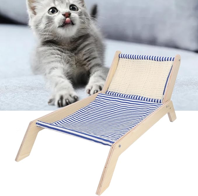 Luqeeg Cat Beach Chair, Innovative Large Space Cat Sleeping Supplies, Cat Hammock with Coconut Scratching Post, Multipurpose Cat Accessories, Easy Assembly, Cat Furniture Gift