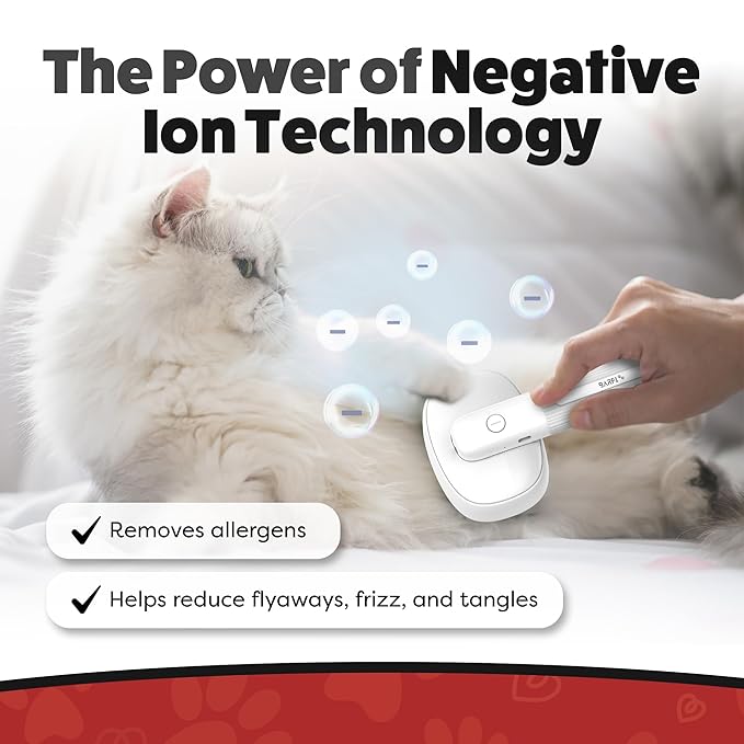 BARFI Pet Brush - Self-Cleaning Pet, Cat, Dog Shedding Brush - Multi-Functional Grooming Tool with Negative Ion Technology, Vibrating Massager, Wood's Lamp (White) - Free Pet Bowl