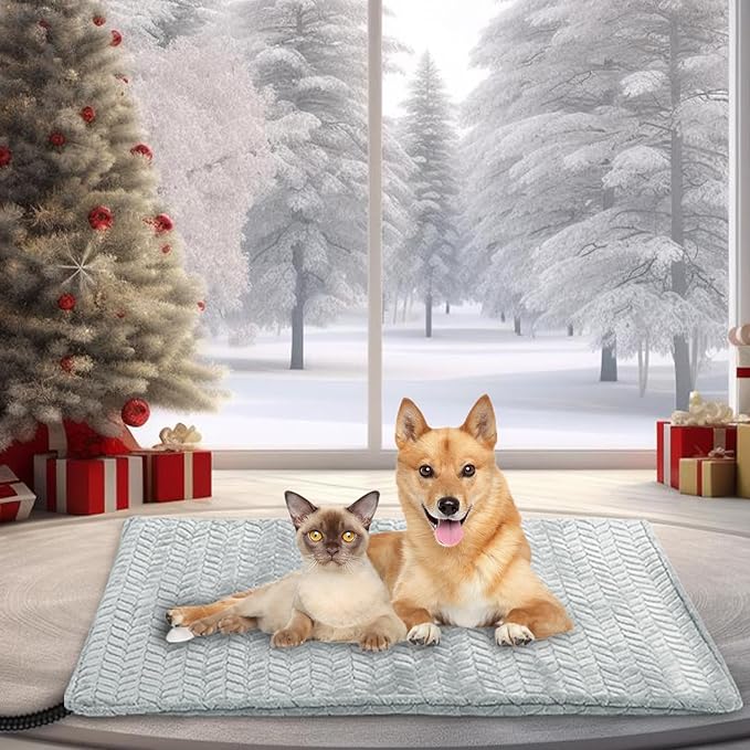 Heeyoo Pet Heating Pad, Adjustable Temperature Dog Cat Heating Pad with Timer, Waterproof Heated Dog Bed with Chew Resistant Cord, Auto Power-Off Indoor Pet Heated Mat for Dogs and Cats