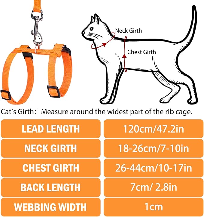 PUPTECK Adjustable Cat Harness and Leash Set Escape Proof Kitten Strap Collar for Walking Travel, Orange