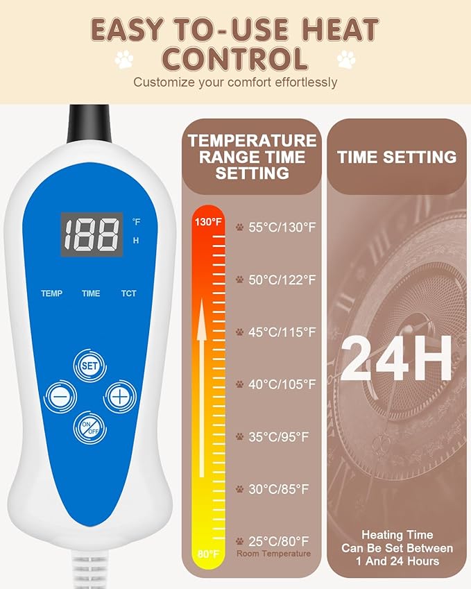 Pet Heating Pad for Dogs and Cats, Waterproof Dog Cat Heating Pad Indoor Heated Blanket Pet Cat Bed Pad with Detachable Cover, 9 Adjustable Temperature & Timer (Large( 28.0" L x 18.0" W x 0.6" Th))