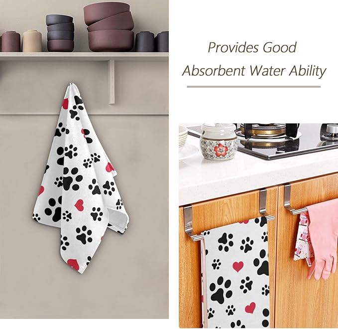 2 Pack Black White Hand Towels for Bathroom,Soft Absorbent Funny Animal Dog Cat Pet Paw Footprint Red Love Heart Kitchen Towels,Decorative Guest Bathroom Towels for Face,Shower,Gym 14"x28"