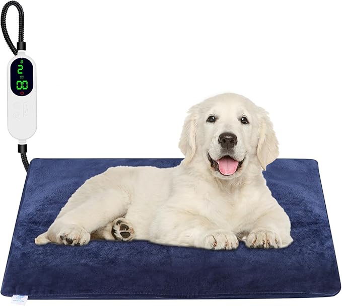 Pet Heating Pad for Dogs, Dog Cat Heating Pad Indoor, Electric Heating Pad for Dogs with 9 Adjustable Temperature and Timer, Heated Dog Blanket Bed with Chew Resistant Cord (28×18 inch)