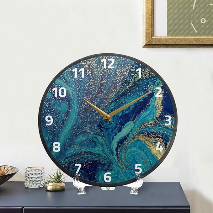 ALAZA Marble Abstract Blue and Gold Wall Clock Battery Operated Silent Non Ticking Clocks for Living Room Decor 12 Inch / 9.5 Inch