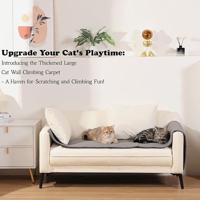 66.93x19.68x0.32 inch Thickened Cat Wall Scratcher Carpet, Cat Climbing Wall, Durable Cat Wall Furniture, Tall Cat Scratching Post, Wall Scratchers for Indoor Cats, Couch Sofa Protector (Grey)