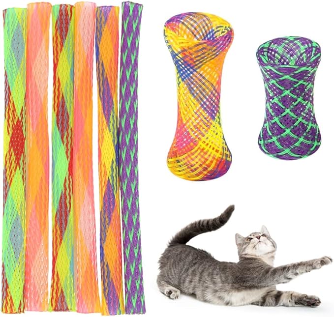 20Pcs Colorful Cat Spiral Spring, Cat Spring Toys Kittens Telescopic Plastic Coils Paper Mouse Paper Ball with Bell Spring Tube Toys for Keep Fit Interactive