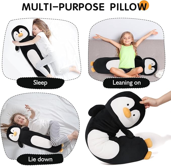 22' Long Penguins Plush Body Pillow, Cute Black Penguin Stuffed Animal for Kids, Girls, Boys, Birthdays & Easter