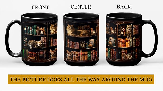 2IMT Cat Book Mug Book Lovers Gifts for Readers - Book Lover Bookish Gifts for Bookworm Women - Library Bookshelf Mug - Best Gift for Cat Lover - Reading Writer Women Black Coffee Cup 15oz