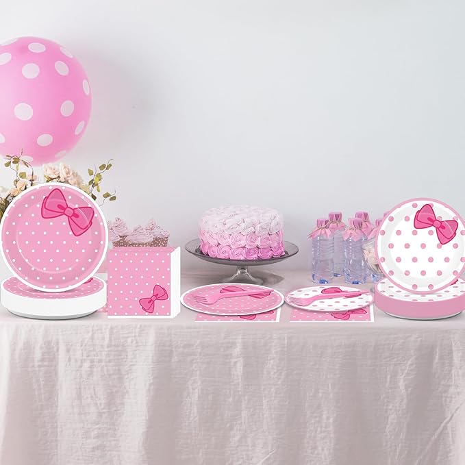 200 PCS Pink Cat Party Supplies Cute Cat Birthday Paper Plates and Napkins Tableware Set Cats Dinner Dinner Dessert Plates Decorations for Birthday Baby Shower Cute Bow Party Favors for 50 Guests