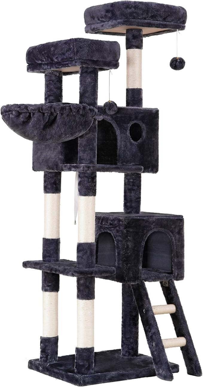 Heybly Cat Tree, Cat Tower for Indoor Cats,Multi-Level Cat Furniture Condo for Large Cats with 2 Padded Plush Perch, Cozy Basket and Scratching Posts HCT023G