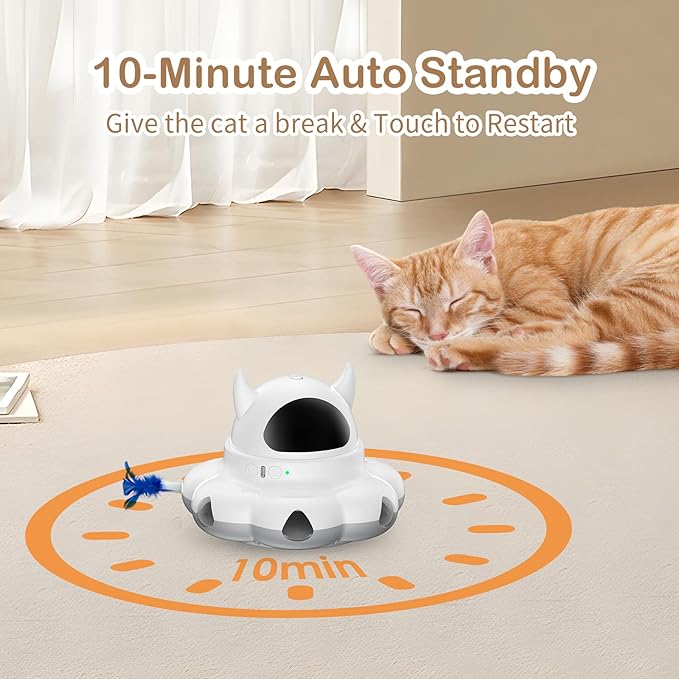 2-in-1 Interactive Cat Toys for Indoor Cats, Automatic Cat Toy with 7 Holes Mice Whack A Mole Moving Feather, Smart Cat Toy (White)