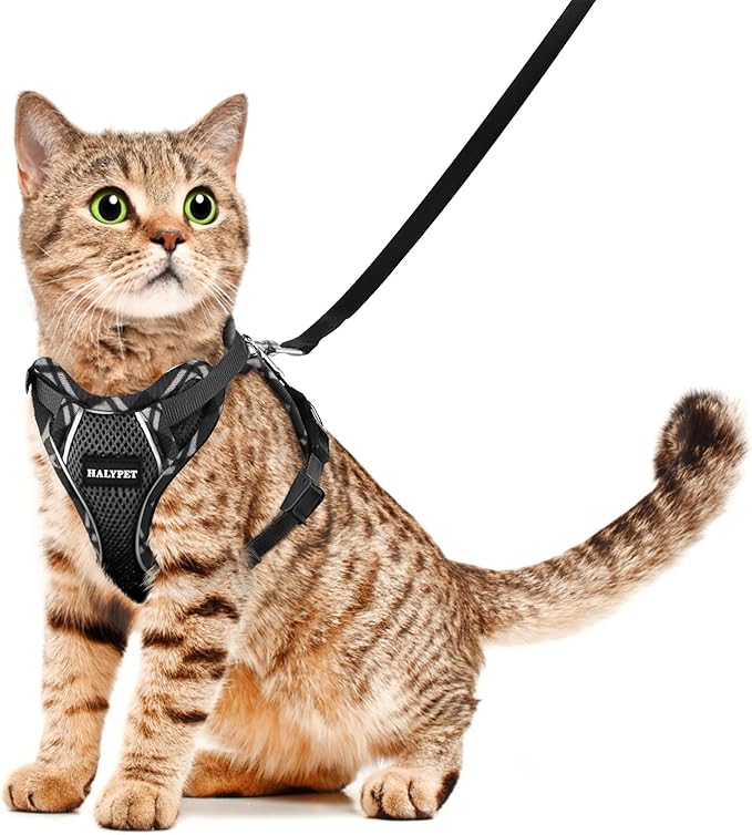 Halypet Cat Harness and Leash Set [H500 Pro Escape Proof Cat Harness for Walking, Adjustable Breathable Soft Travel Cat Leash, Reflective Strips Kitten Harness