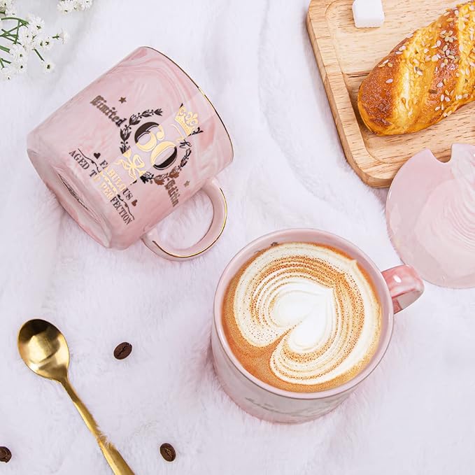 60th Birthday Gifts for Women - Fabulous 1965 Aged to Perfection Happy Birthday Mug - Limited Edition 60th Pink Coffee Mug Printed with Gold, Gift Idea for Turning 60 Years Old Women, Gift Boxed