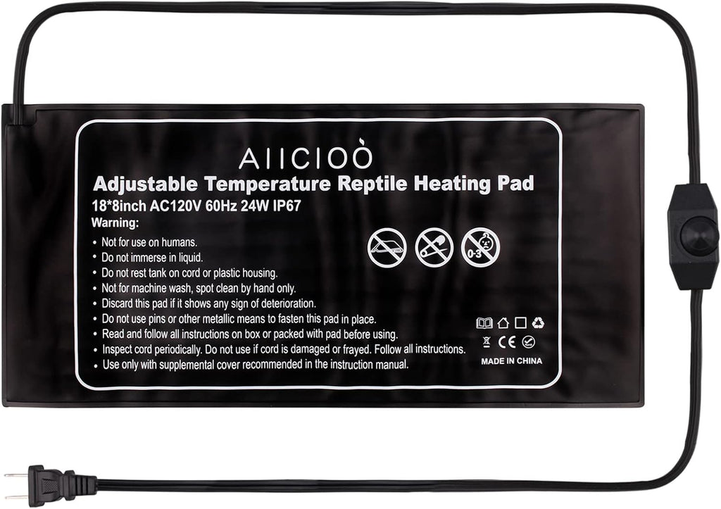 Aiicioo Reptile Heating Pad 24W - Reptile Heat Mat Pad for Bearded Dragon Leopard Gecko Hermit Crab Heater for 40 Gallon Reptile Tank