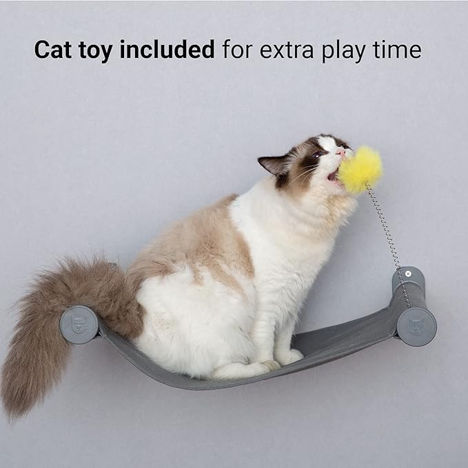SVD.PET Wall Mounted Cat Hammock with Cat Toy, Easy-to-insall Cat Wall Shelf with Soft Pad on This Premium Kitty Furniture, Modern Design. Easily Supports up to 40 lbs (Easy-Install, Dark Grey)