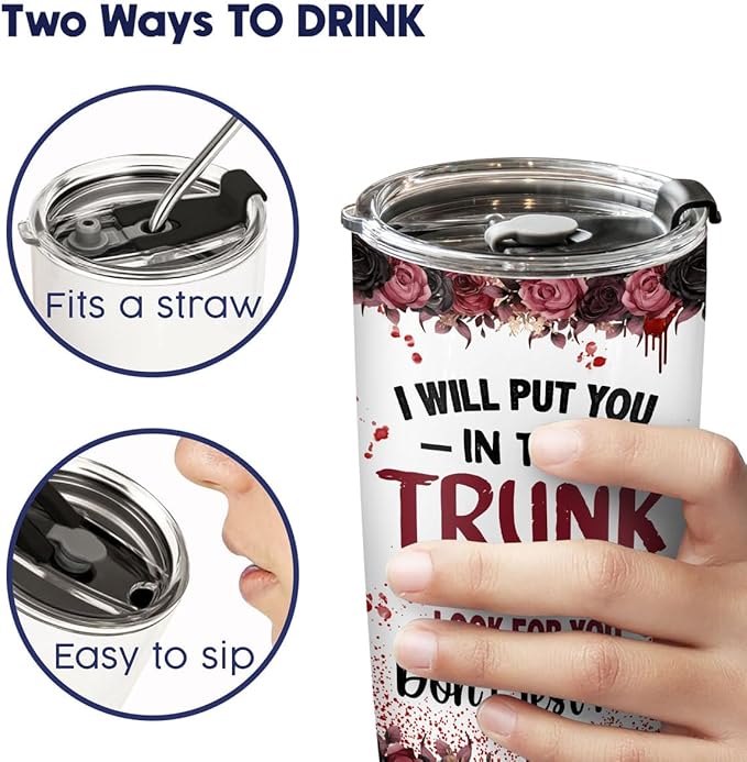 34HD Crazy Cat Tumbler with Lid, 20 oz Stainless Steel Vacuum Insulated Put You In The Trunk Mug, Funny Gifts for Cat Lover Women Men, Black Kitty Gifts for Birthday Halloween Christmas