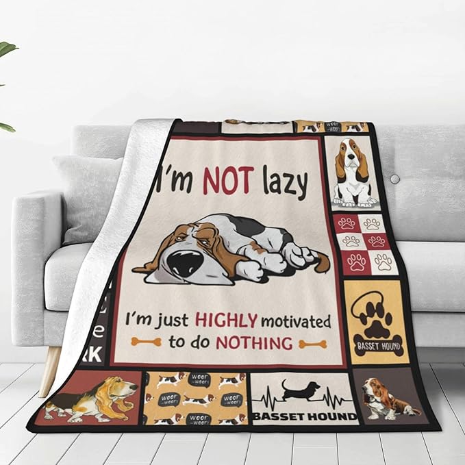 Basset Hound Dog Blanket Dog Decor Throw Blanket Super Warm Soft Plush Lightweight Fleece Flannel Cute Animal Blanket Gifts for Girls Baby Kids Women Boys for Winter Couch Bedding 60"X80"