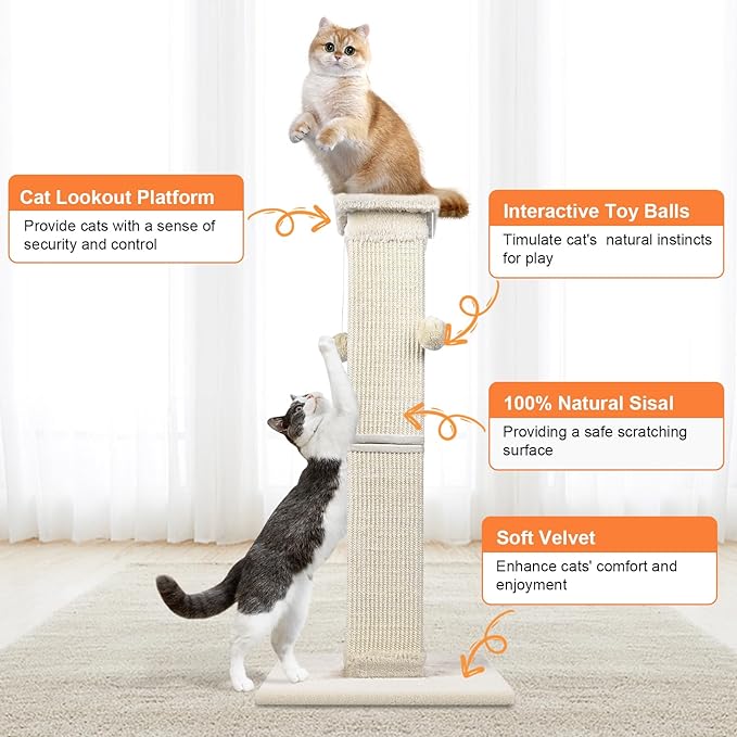 Cat Scratching Post 33 Inch Nature Sisal Cat Scratch Post for Indoor Cats, Large Cat Scratcher Protect Your Furniture, for All Breeds