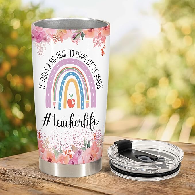 34HD Teacher Tumbler with Lid, 20oz Stainless Steel Coach Life Mug, It Takes Big Heart To Shape Little Minds Cup, Unique Gifts for Teacher Appreciation Birthday Christmas School