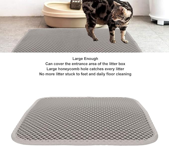 ASHATA Cat Litter Mat, Double Layer Design Urine Proof Trapper Mat for Litter Boxes, Double Layer EVA Litter Trapping Mat for Kitten, Easy to Clean Scatter Control (Grey)