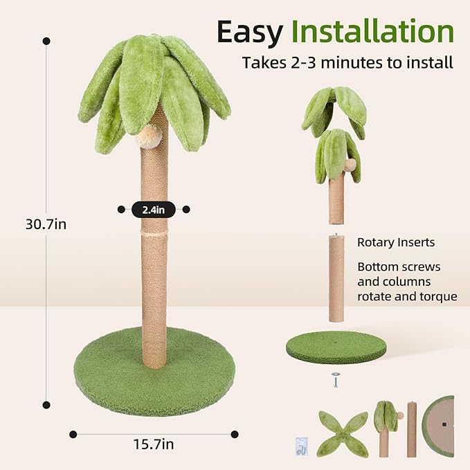 Cat Scratching Post 30.7 inch Tall Cat Tree for Indoor Cats Large Adult Cat Scratching Post with Sisal Rope,Cute Kitten Cat Scratcher in Palm Tree