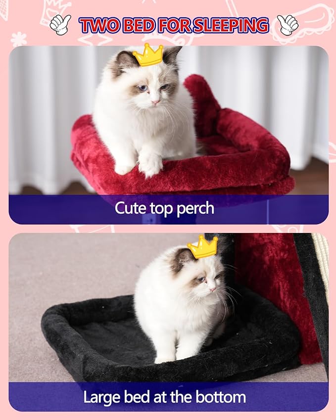 Gothic Cat Tree, Halloween Cat Tower with condo, Basket, Large Bed, Platform, Scratch Board, Cat Scratching Posts for Indoor Cats, Black and Red GCT002SBR