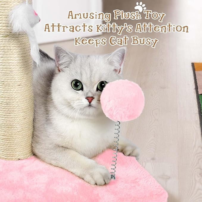 ANWA 32" Tall Cat Scratching Posts for Indoor Cats, 3-in-1 Cat Scratching Post with Plush Toys, Premium Sisal Post for Cats at All Ages with Reinforced Stable Base, Pink