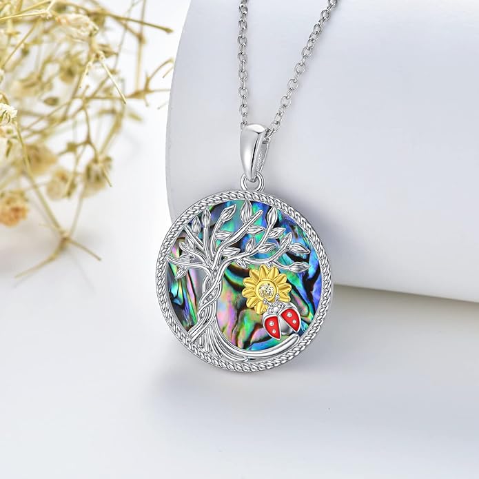 TOUPOP Tree of Life Animal Necklace 925 Sterling Silver Crystal/Abalone Shell Animal Pendant Jewelry Birthday Mothers Day Gifts for Women Mom Wife Her