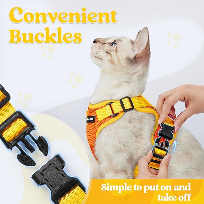 rabbitgoo Cat Harness and Leash Set, Escape Proof Soft Adjustable Vest Harnesses for Outdoor Walking, Easy Control Breathable Kitten Jacket with Reflective Strips, Orange & Yellow, XXS