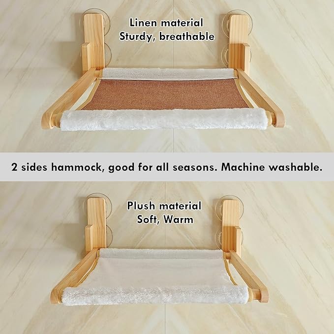 Foldable Cat Window Perch, 16.5 inches*12 inches Window Hammock, 35 lbs Weight Limit, Solid Wood Material Cat Window Hammock for Small Size Window