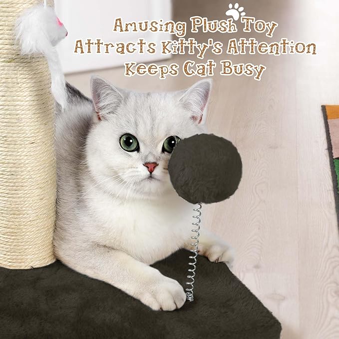 ANWA 32" Tall Cat Scratching Posts for Indoor Cats, 3-in-1 Cat Scratching Post with Plush Toys, Premium Sisal Post for Cats at All Ages with Reinforced Stable Base, Brown