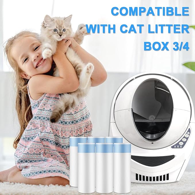 120 Count Cat Litter Box Liners 25" x 15.7", Heavy Duty Cat Litter Bags Compatible with Litter-Robot 3/4, Automatic Cat Litter Box Self Cleaning Bags Trash Bags with Drawstring