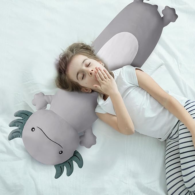 22 inch Cute Giant Grey Axolotl Plush Soft Body Pillow, Large Axolotl Stuffed Animals Toy, Squishy Plushies Gifts for Kids Boys Girls Birthday