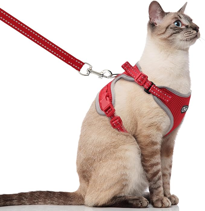 Supet Cat Harness and Leash for Walking Escape Proof, Adjustable Harness for Cats, Easy Control Small Cat Harness Red M