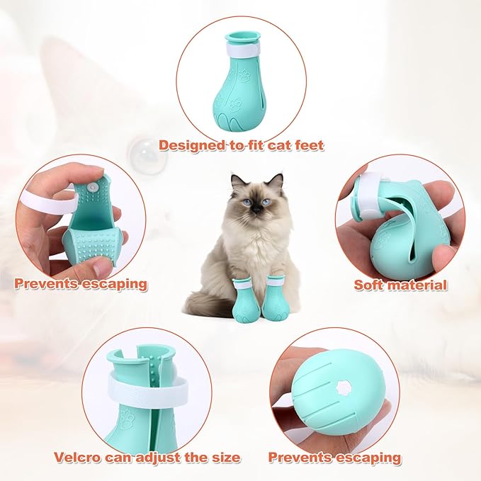 4 Pcs Silicone Cat Feet Claw Covers, Anti-Scratch Cat Nail Shoes Kitten Feet Paw Boots Cat Protector Caps to Prevent Scratching Pet Supplies for Bathing Shaving Grooming