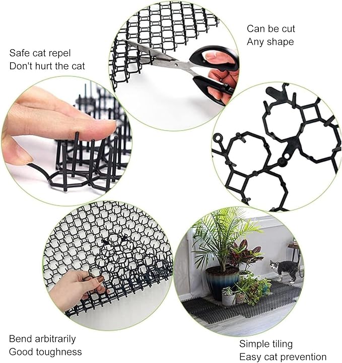 Tnfeeon 12Pcs Cat Deterrent Mat Prickle Strips Network Digging Stopper Anti Cat Dog Network Indoor Outdoor Training Plastic Spike Mat for Keeping Away Cats Dogs Protecting Plants