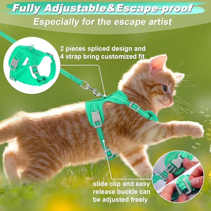 Supet Cat Harness and Leash Set for Small to Large Cats Adjustable Cat Vest Harness with Reflective Trim Universal Cat Leash and Harness for Cats/Puppies