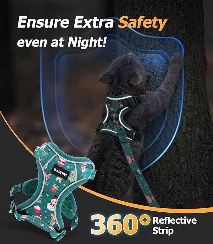 Halypet Cat Harness and Leash Set [MAX Safety 4th-Gen Upgrade] Escape Proof Adjustable Cat Leash Comfortable Soft Vest Easy to Wear Kitten Harness with Reflective Strip for Cats Walking, S Mint Green