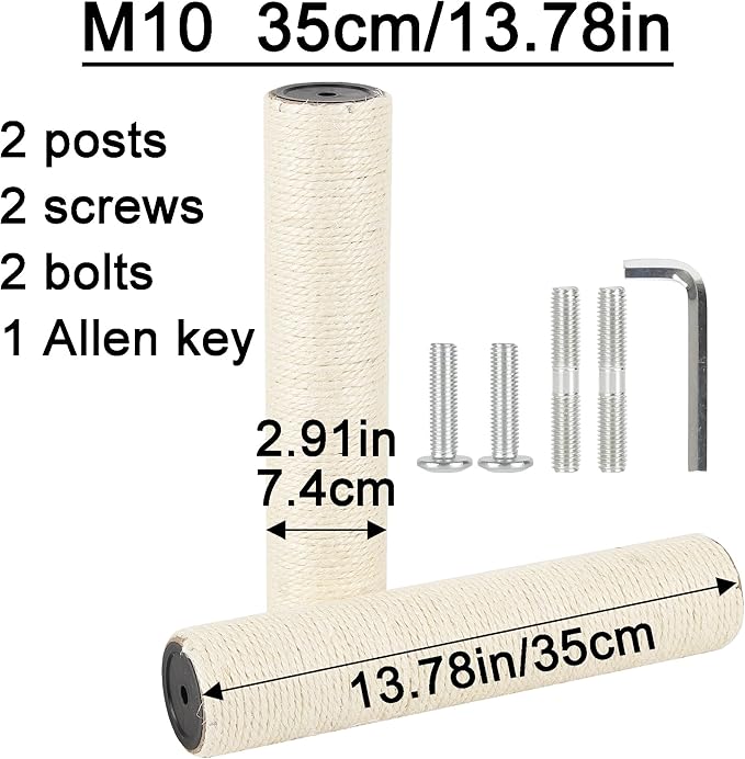 7.4cm 2.91in Diameter Cat Tree Scratching Post Replacement Sisal Pole Parts for Cat Tower (M10, 13.78in/35cm)