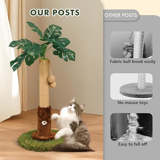 Cat Scratching Posts Cat Trees 26.4" Tall with Sisal Rope Cat Toy and Hanging Ball for Indoor,Wooden Palm Tree Cat Scratch Pole for All Cat