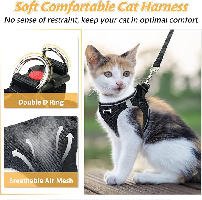 Cat Harness and Leash Set for Walking Escape Proof,Adjustable Soft Kittens Vest with Reflective Strip for Small Cats,Easy to Control