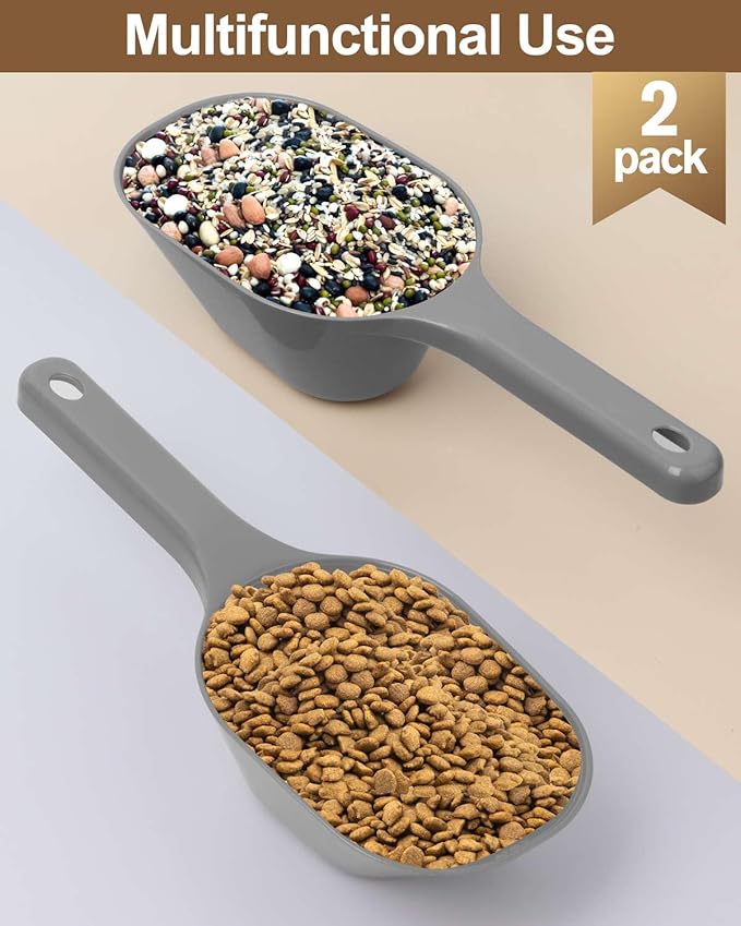 2 PACK Dog Food Scoop,1 Cup Capacity Pet Food Scoop With Measuring Lines For Dog, Puppy and Cat (Grey)