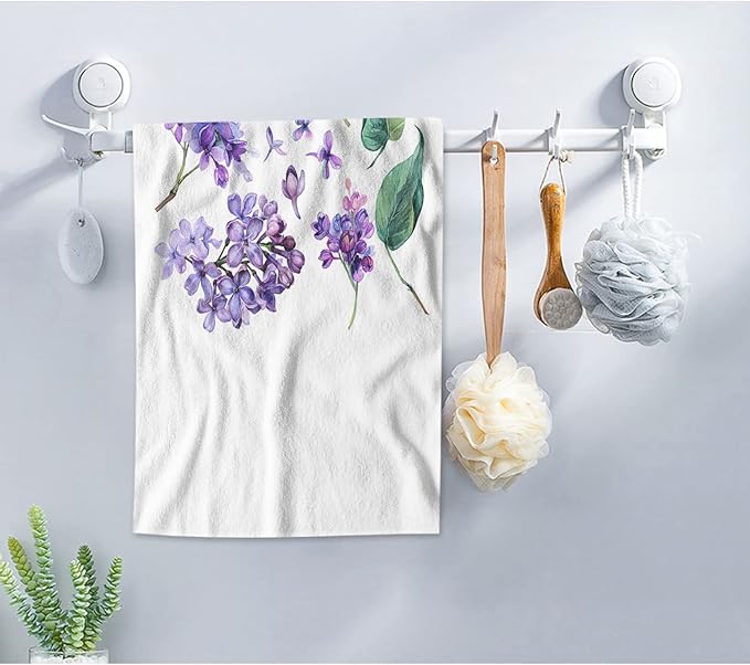 AOYEGO Purple Lilac Flowers Bathroom Towels Violet Floral Butterfly Green Leaf Soft Bath Hand Towels Microfiber Kitchen Hotel Spa Hand Towels 15x30 Inch