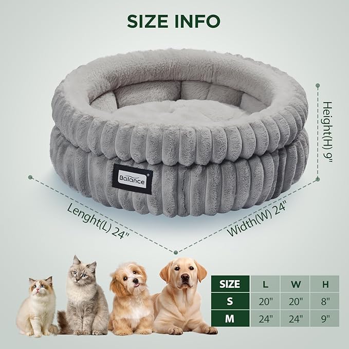 BALANCE Cat Bed Kitten Bed, Washable Round Cat Beds for Indoor Cats,Super Soft Plush Faux Fur Pet Bed for Puppy and Kitten with Anti-Slip Bottom