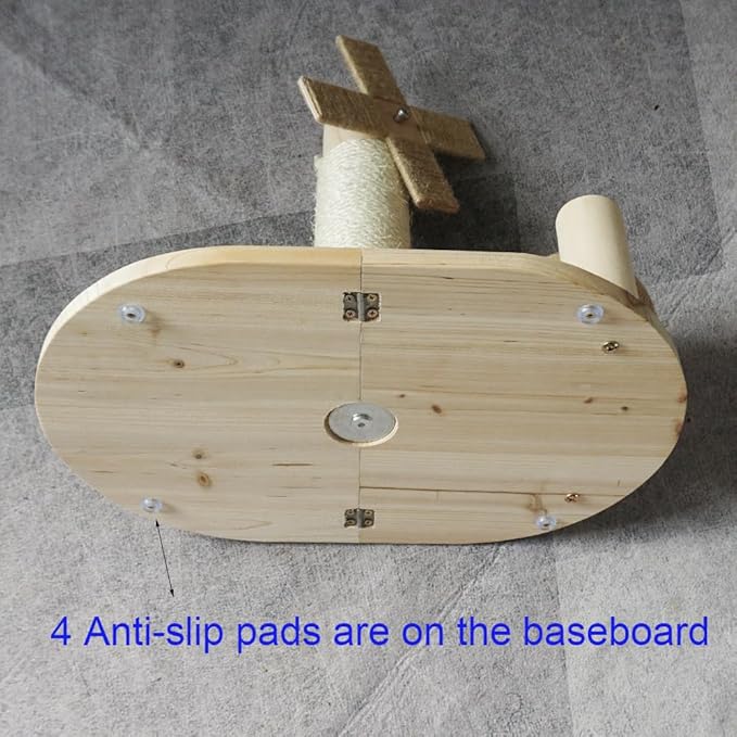 Cat Scratching Post, Cat Scratcher, Kitten Toys for Indoor,Cats Wooden Ball Track Windmill Shaped Sisal 14.5" Tall Scratch Post,Rolling Sisal Cat Scratching Ball