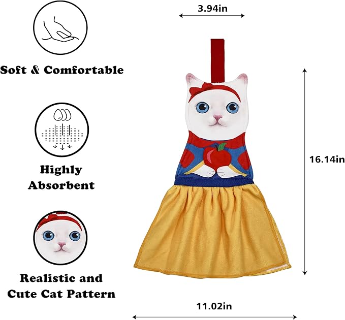 AGRIMONY Cat Funny Hand Towels - Super Absorbent Soft, Animal Print, White - Perfect for Bathroom & Kitchen, Decorative, Gift for Cat Lovers