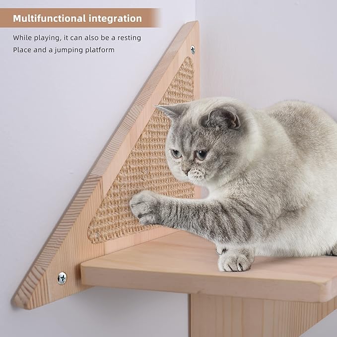 Cat Wall Shelves for The Corner, Wall Mounted Cat Shelves and Perches, Solid Wood Floating Cat Wall Steps Cat Wall Hammock Cat Wall Furniture for Sleeping, Playing, Climbing
