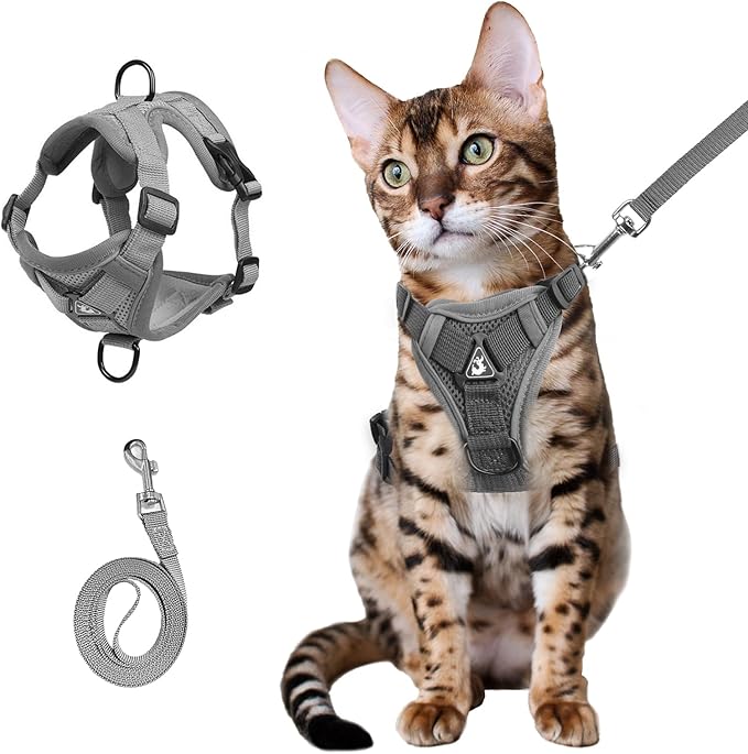 shudyear Summer cat Chest Harness and Leash, Anti-Escape Adjustable Soft mesh cat Leash and Chest Harness Set for All Types of Cats cat Vests (L)